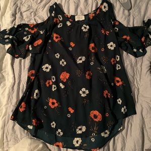 Forest green floral blouse
